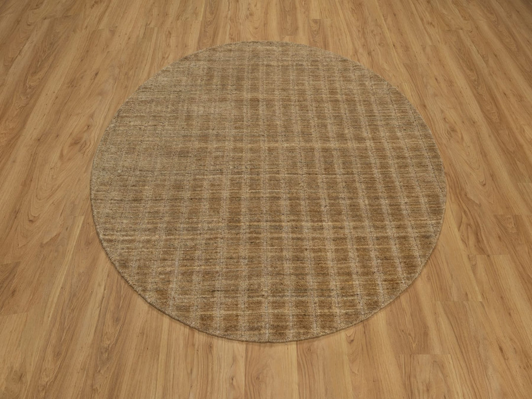 6'0" x 6'0" New Hand Loomed Brown Wool Round Oriental Rug - MOA10292214