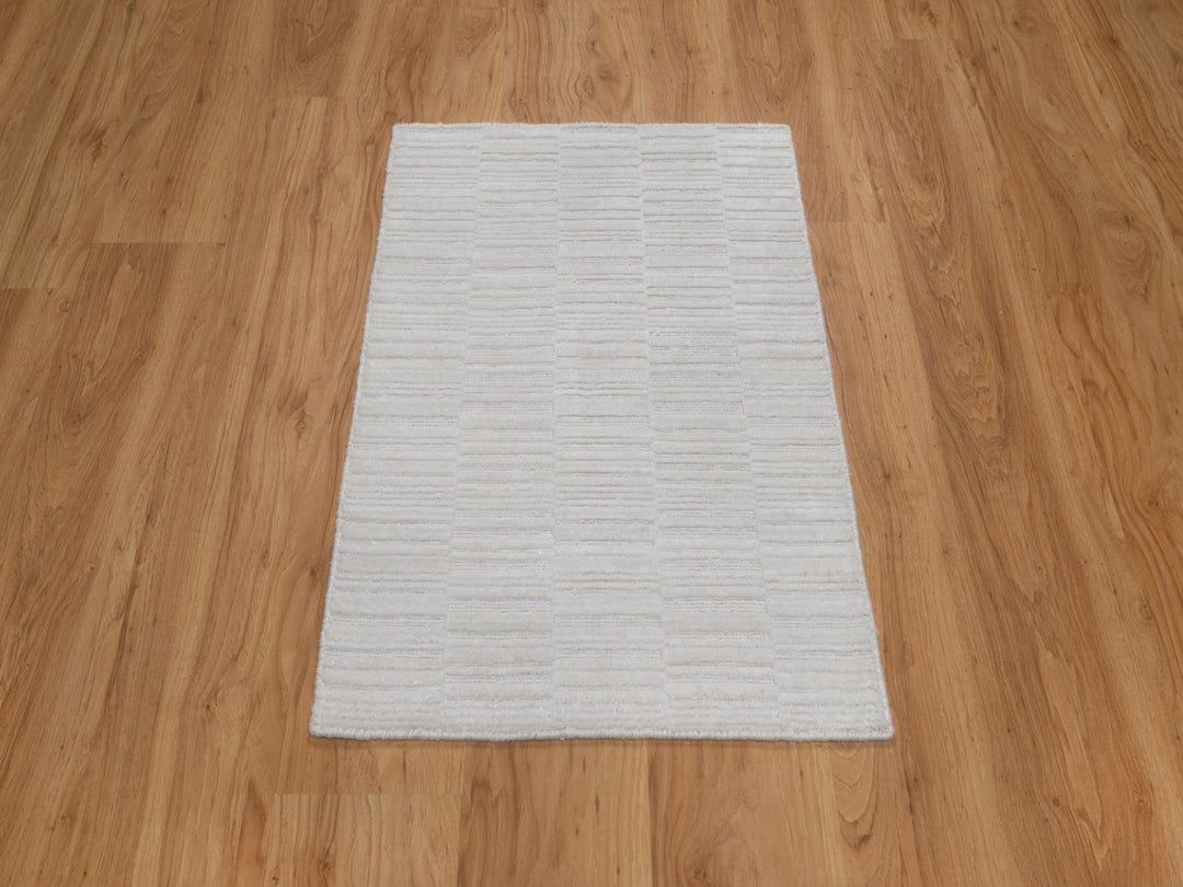 2'1" x 3'1" New Hand Loomed Ivory Wool Rectangle Oriental Rug - MOA10292218