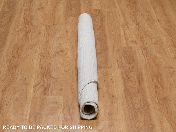 5'0" x 5'0" New Hand Loomed Ivory Wool Round Oriental Rug - MOA10292221