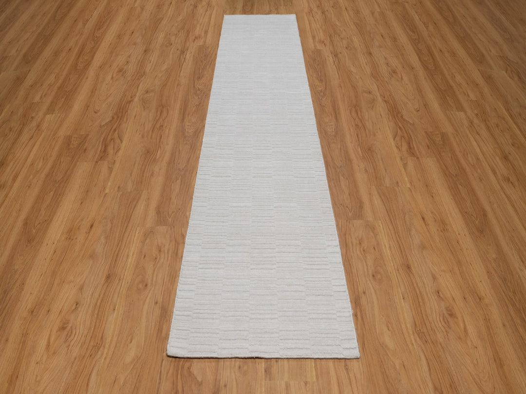 2'6" x 11'11" New Hand Loomed Ivory Wool Runner Oriental Rug - MOA10292224