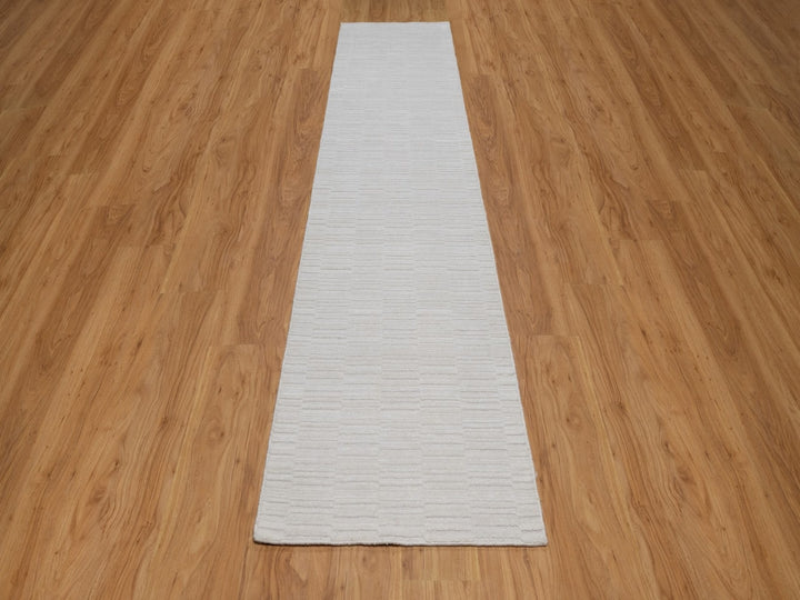 2'6" x 11'11" New Hand Loomed Ivory Wool Runner Oriental Rug - MOA10292224