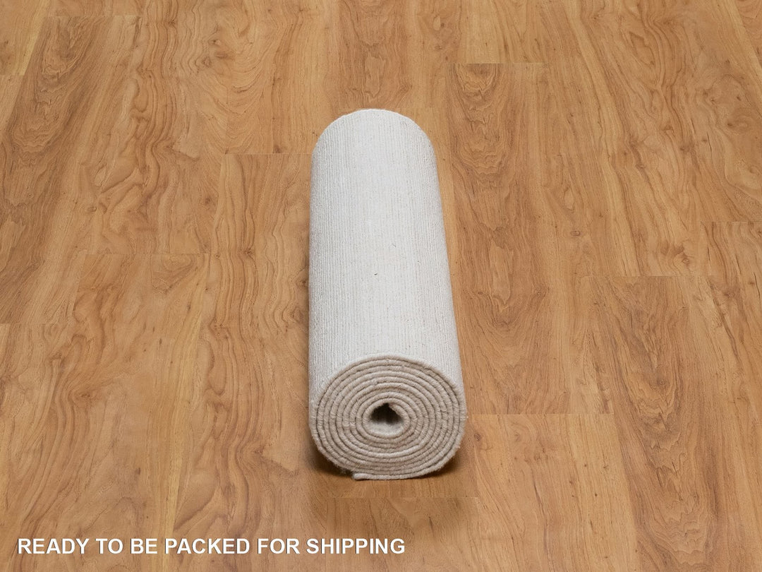 2'6" x 11'11" New Hand Loomed Ivory Wool Runner Oriental Rug - MOA10292224