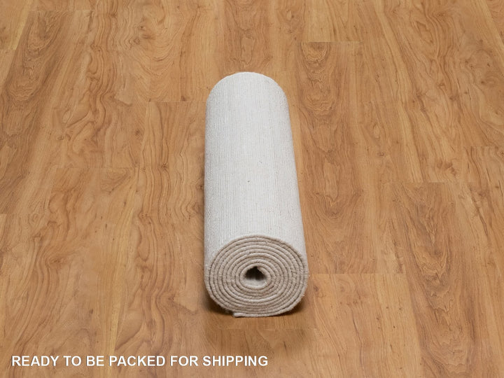 2'6" x 11'11" New Hand Loomed Ivory Wool Runner Oriental Rug - MOA10292224