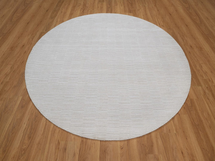 8'0" x 8'0" New Hand Loomed Ivory Wool Round Oriental Rug - MOA10292225