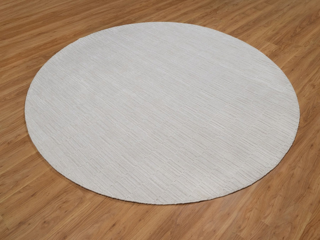8'0" x 8'0" New Hand Loomed Ivory Wool Round Oriental Rug - MOA10292225