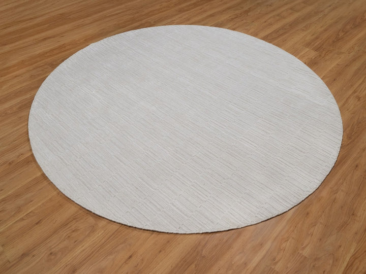 8'0" x 8'0" New Hand Loomed Ivory Wool Round Oriental Rug - MOA10292225
