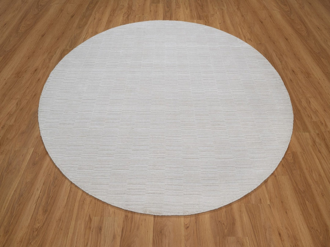 8'0" x 8'0" New Hand Loomed Ivory Wool Round Oriental Rug - MOA10292226