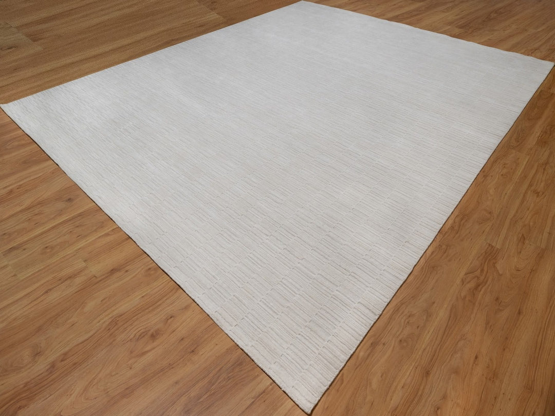 12'1" x 15'0" New Hand Loomed Ivory Wool Rectangle Oriental Rug - MOA10292227