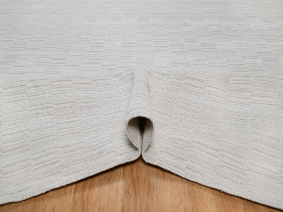 12'1" x 15'0" New Hand Loomed Ivory Polyester Rectangle Oriental Rug - MOA10292227