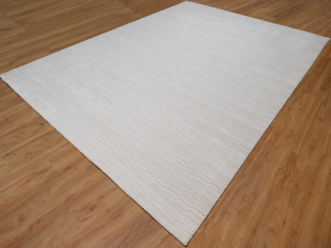 10'1" x 13'11" New Hand Loomed Ivory Wool Rectangle Oriental Rug - MOA10292228