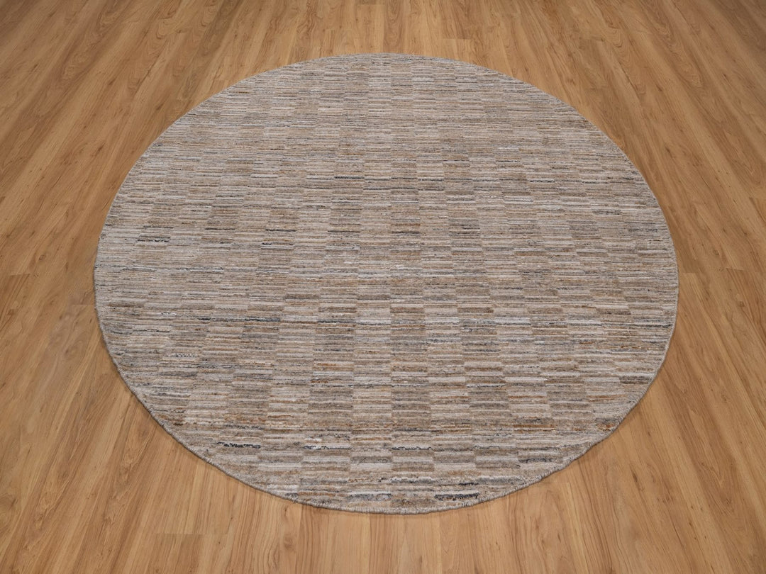 8'0" x 8'0" New Hand Loomed Brown Wool Round Oriental Rug - MOA10292229