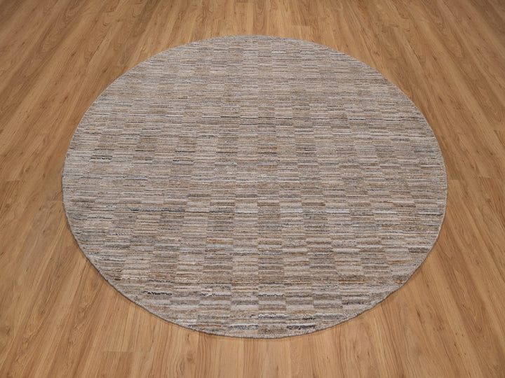 8'0" x 8'0" New Hand Loomed Brown Polyester Round Oriental Rug - MOA10292229