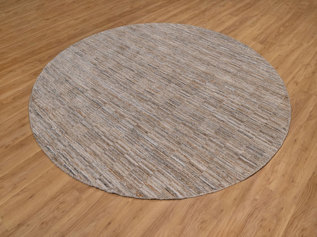 8'0" x 8'0" New Hand Loomed Brown Wool Round Oriental Rug - MOA10292229