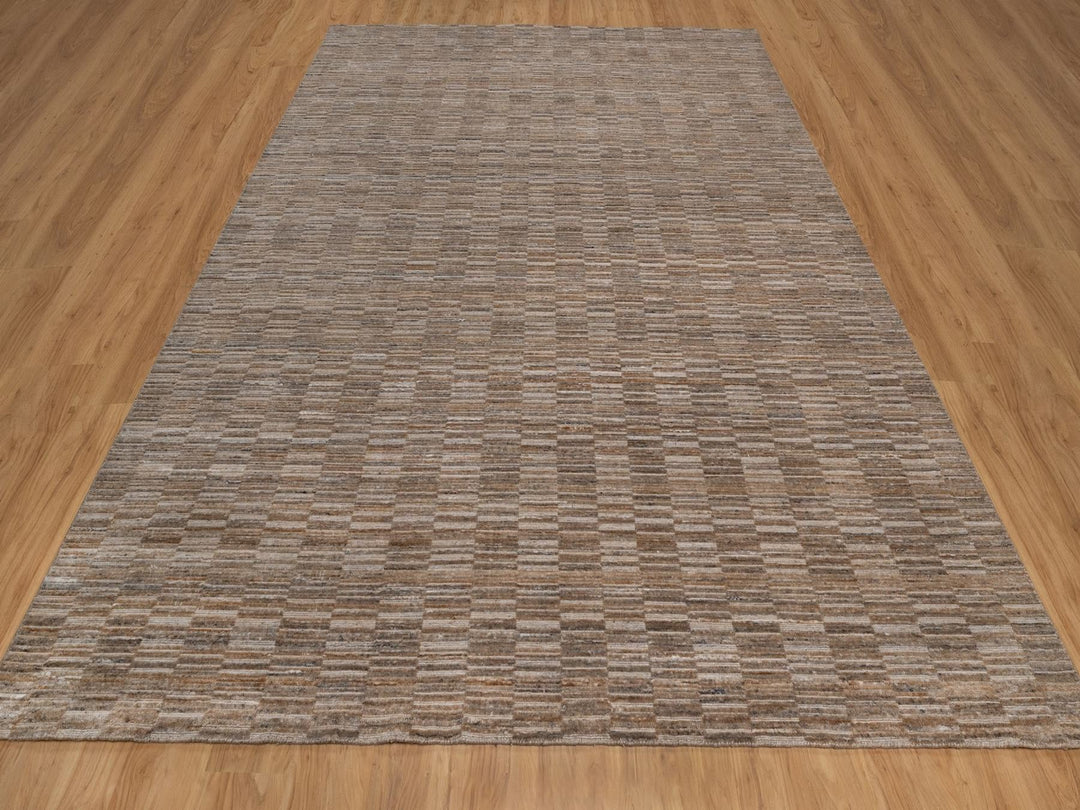 9'1" x 12'0" New Hand Loomed Brown Wool Rectangle Oriental Rug - MOA10292230