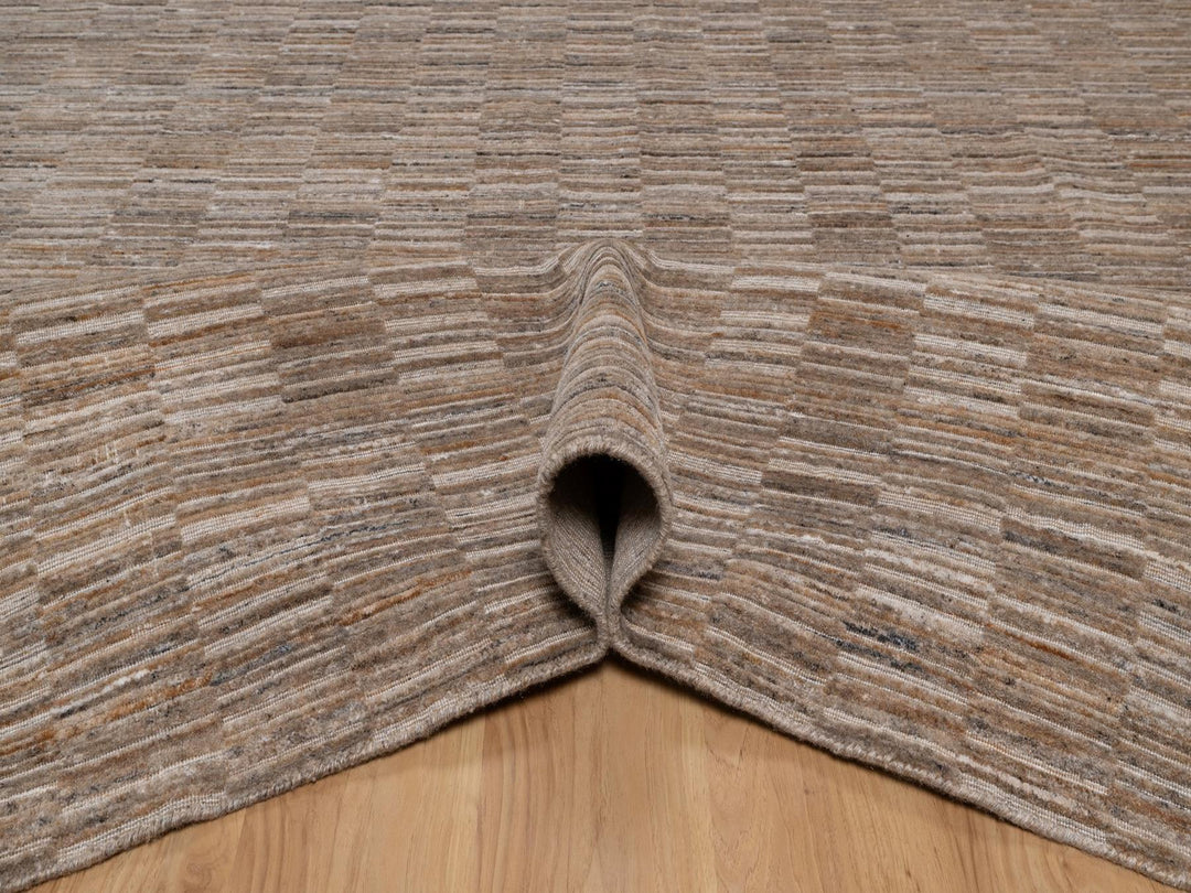 9'1" x 12'0" New Hand Loomed Brown Wool Rectangle Oriental Rug - MOA10292230