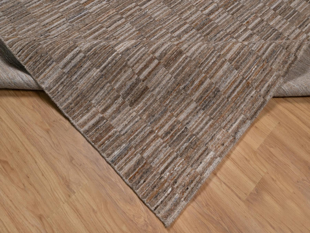 9'1" x 12'0" New Hand Loomed Brown Wool Rectangle Oriental Rug - MOA10292230