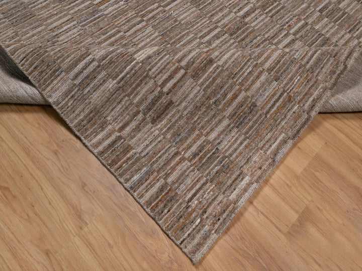 9'1" x 12'0" New Hand Loomed Brown Wool Rectangle Oriental Rug - MOA10292230