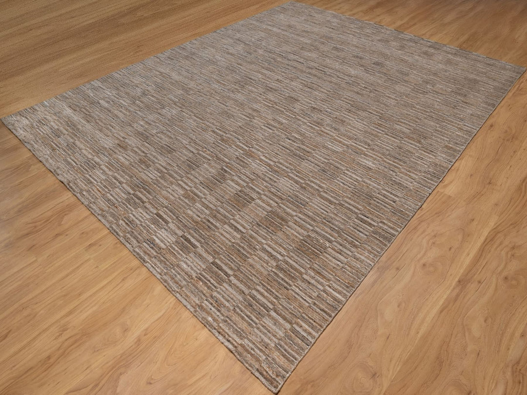 9'1" x 12'0" New Hand Loomed Brown Polyester Rectangle Oriental Rug - MOA10292238