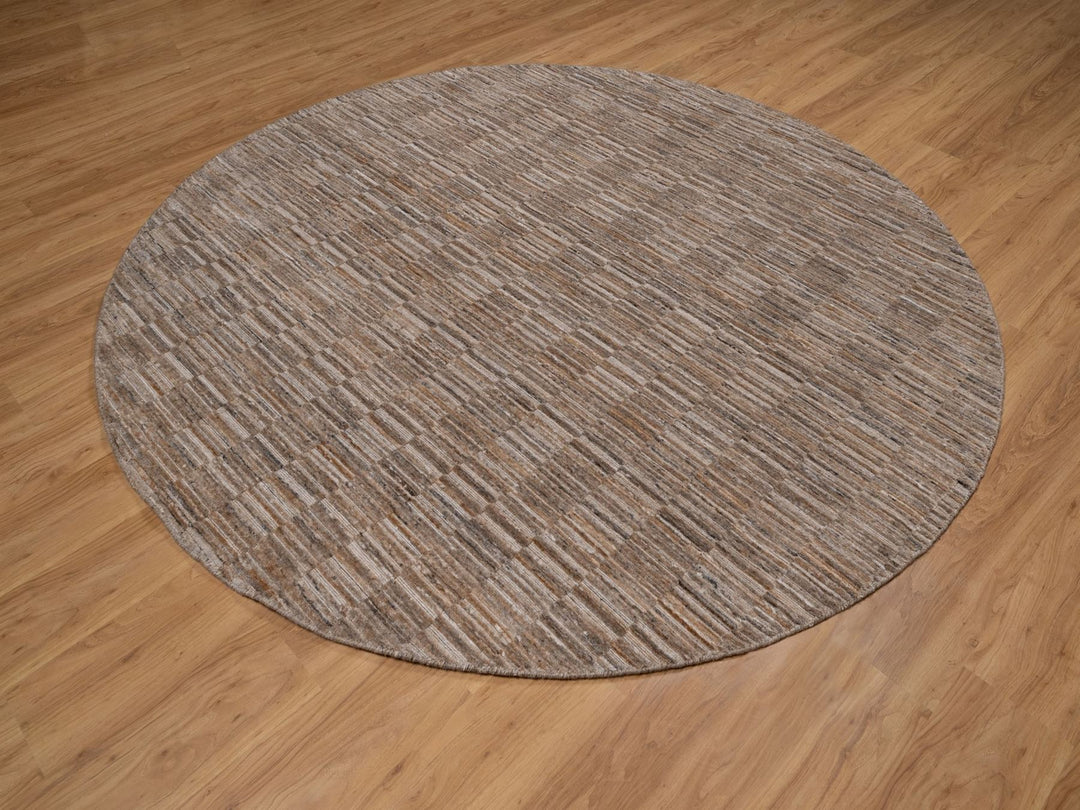 8'0" x 8'0" New Hand Loomed Brown Polyester Round Oriental Rug - MOA10292239