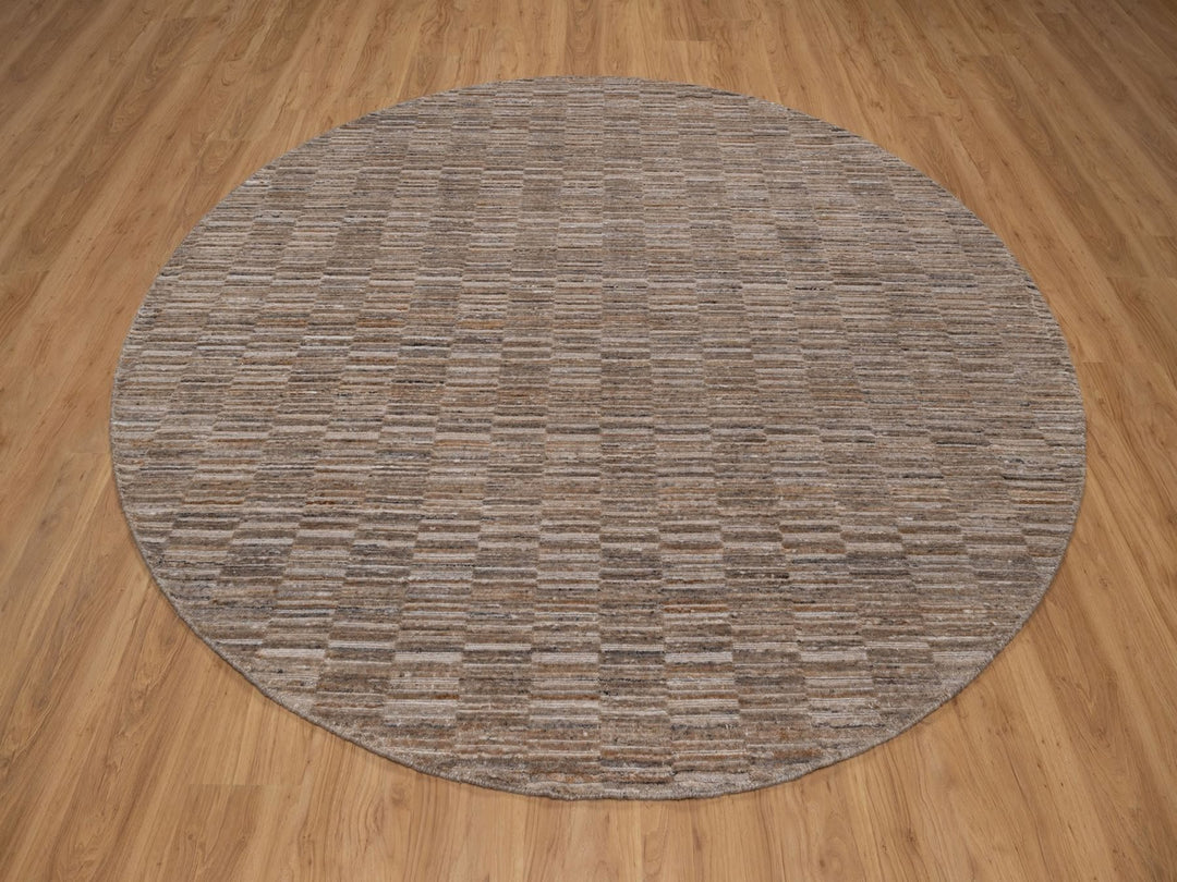 8'0" x 8'0" New Hand Loomed Brown Wool Round Oriental Rug - MOA10292240