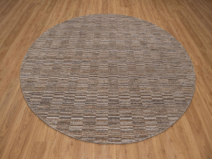 8'0" x 8'0" New Hand Loomed Brown Wool Round Oriental Rug - MOA10292240