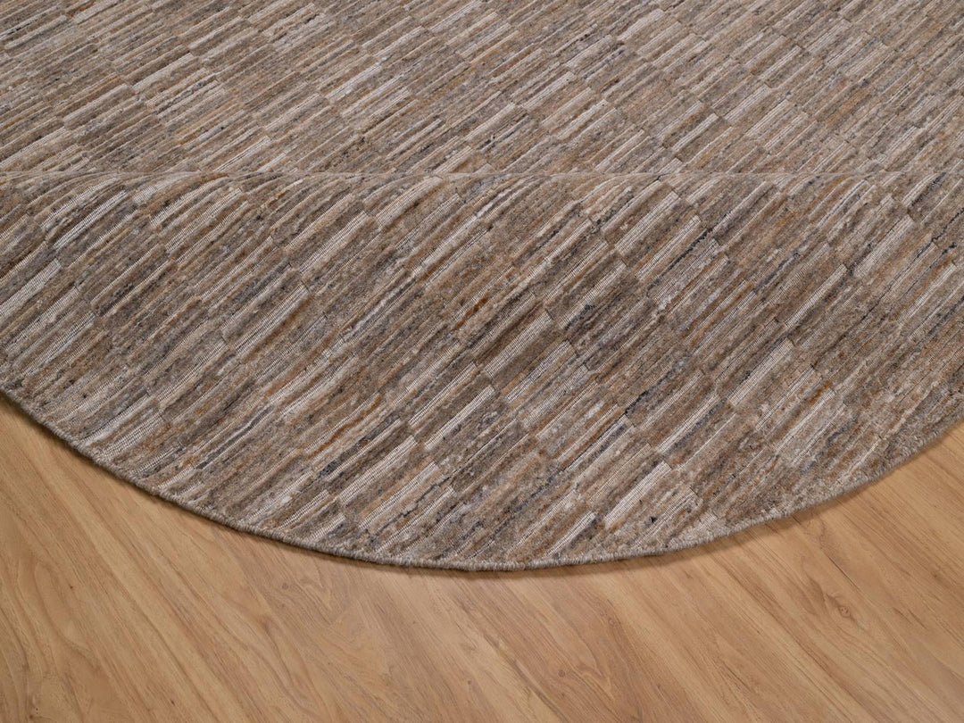 8'0" x 8'0" New Hand Loomed Brown Wool Round Oriental Rug - MOA10292240