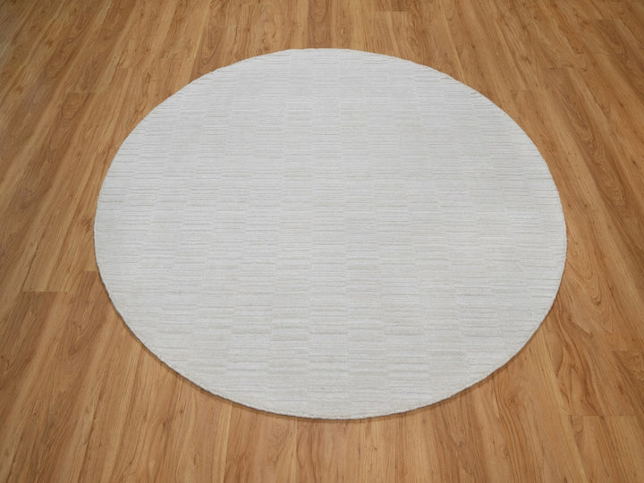 6'0" x 6'0" New Hand Loomed Ivory Wool Round Oriental Rug - MOA10292241