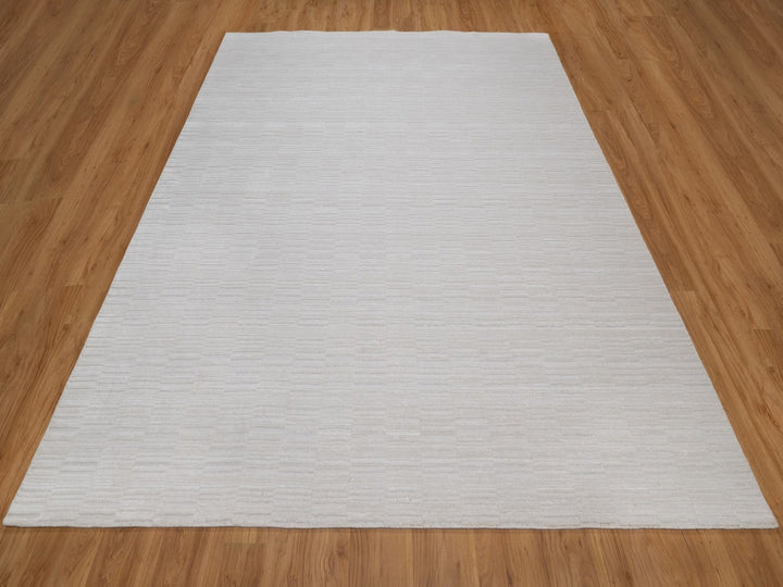 8'0" x 10'0" New Hand Loomed Ivory Polyester Rectangle Oriental Rug - MOA10292244