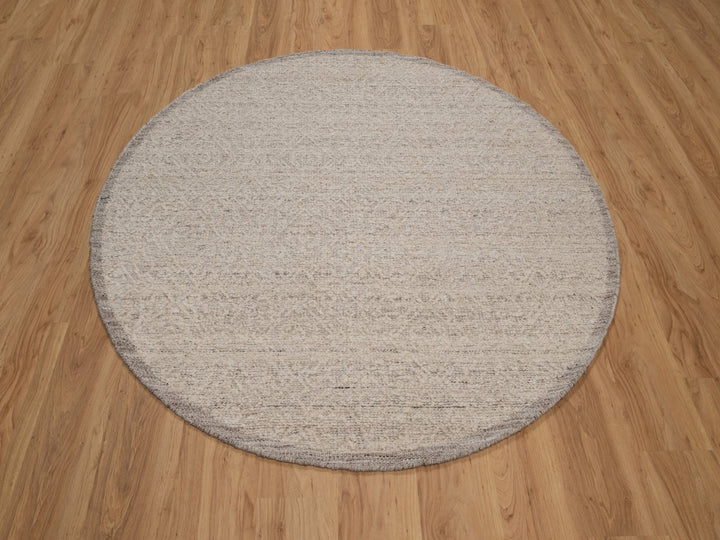5'11" x 5'11" New Hand Knotted Brown Wool Round Oriental Rug - MOA10292246