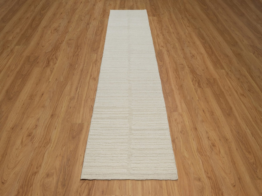 2'7" x 11'11" New Hand Knotted Ivory Wool Runner Oriental Rug - MOA10292247