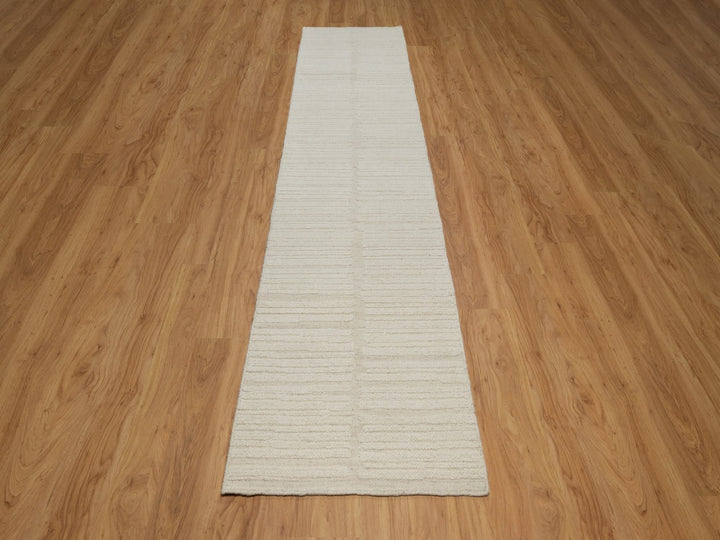 2'7" x 11'11" New Hand Knotted Ivory Wool Runner Oriental Rug - MOA10292247