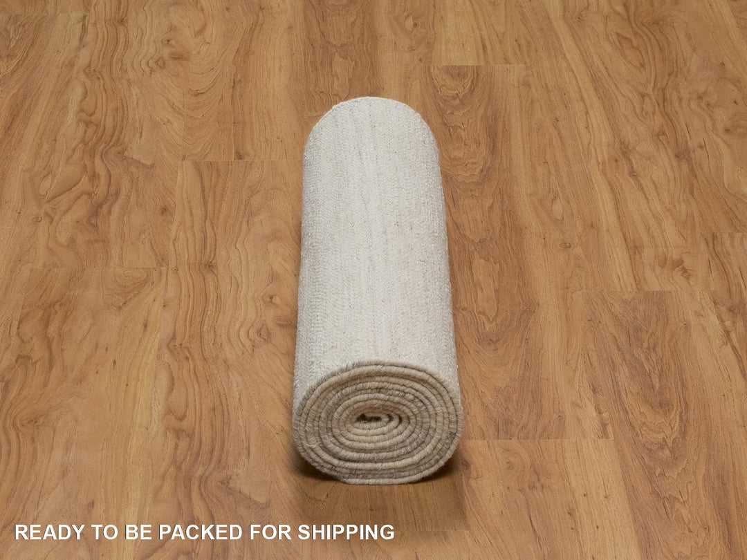 2'7" x 11'11" New Hand Knotted Ivory Wool Runner Oriental Rug - MOA10292247