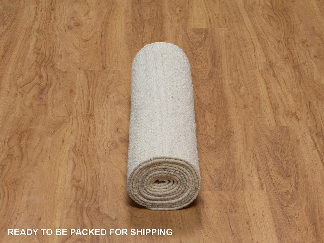 2'6" x 12'0" New Hand Knotted Ivory Wool Runner Oriental Rug - MOA10292248