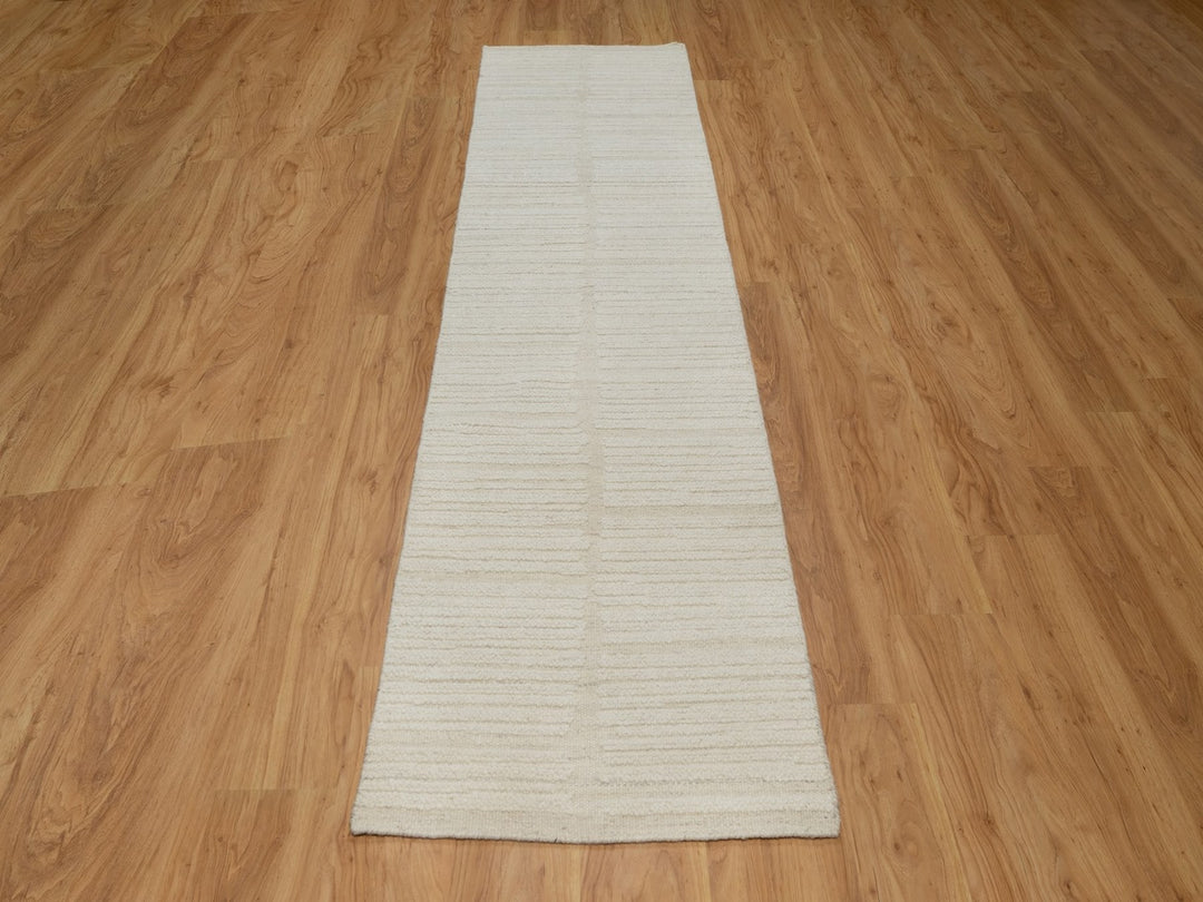 2'6" x 10'3" New Hand Knotted Ivory Wool Runner Oriental Rug - MOA10292249