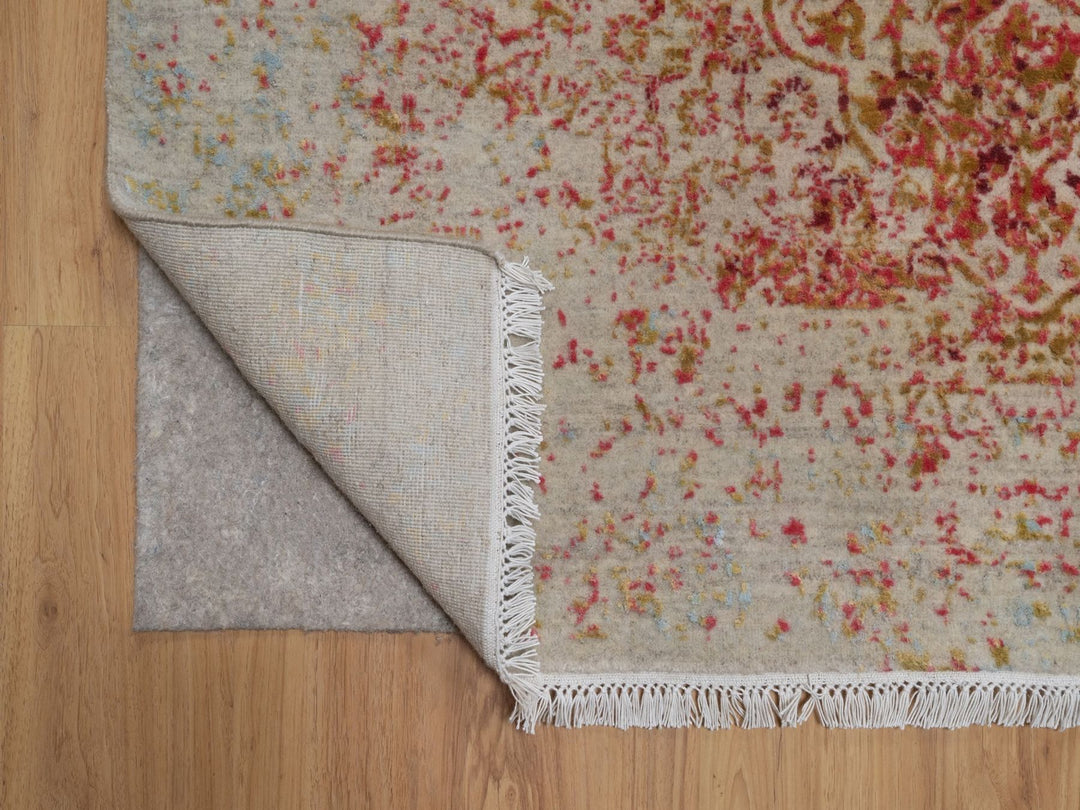 5'0" x 6'11" New Hand Knotted Pink Wool & Silk Rectangle Oriental Rug - MOA10292253