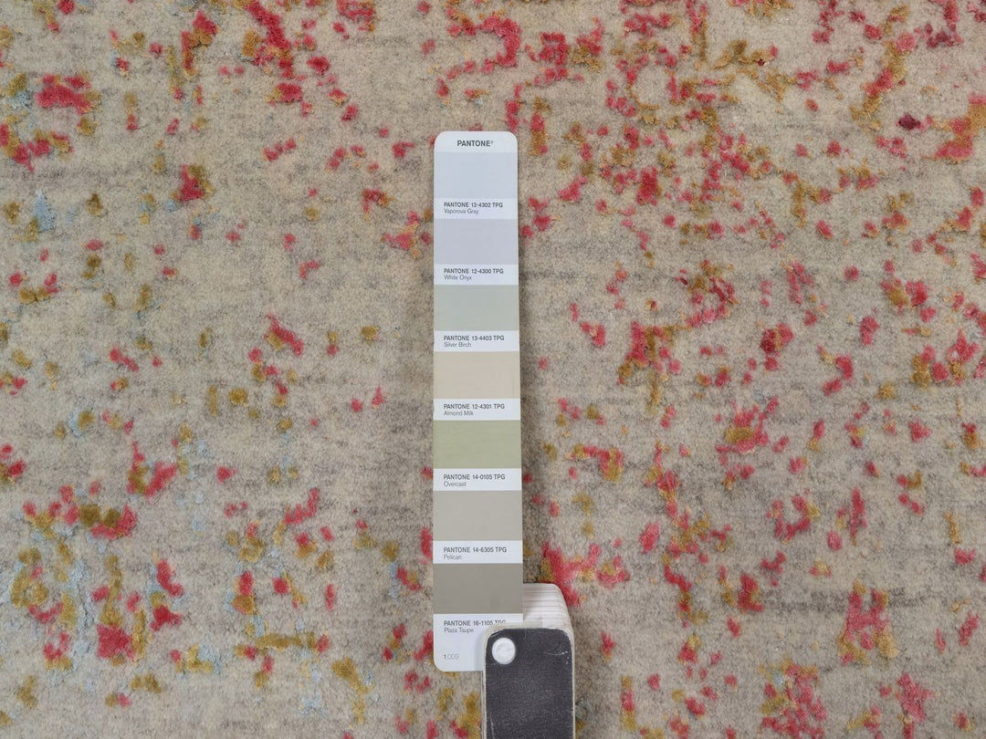 5'0" x 6'11" New Hand Knotted Pink Wool & Silk Rectangle Oriental Rug - MOA10292253