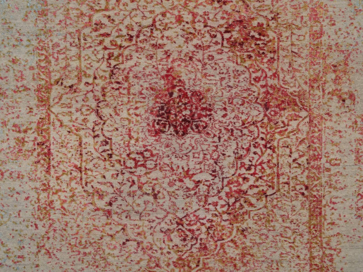 5'0" x 6'11" New Hand Knotted Pink Wool & Silk Rectangle Oriental Rug - MOA10292253