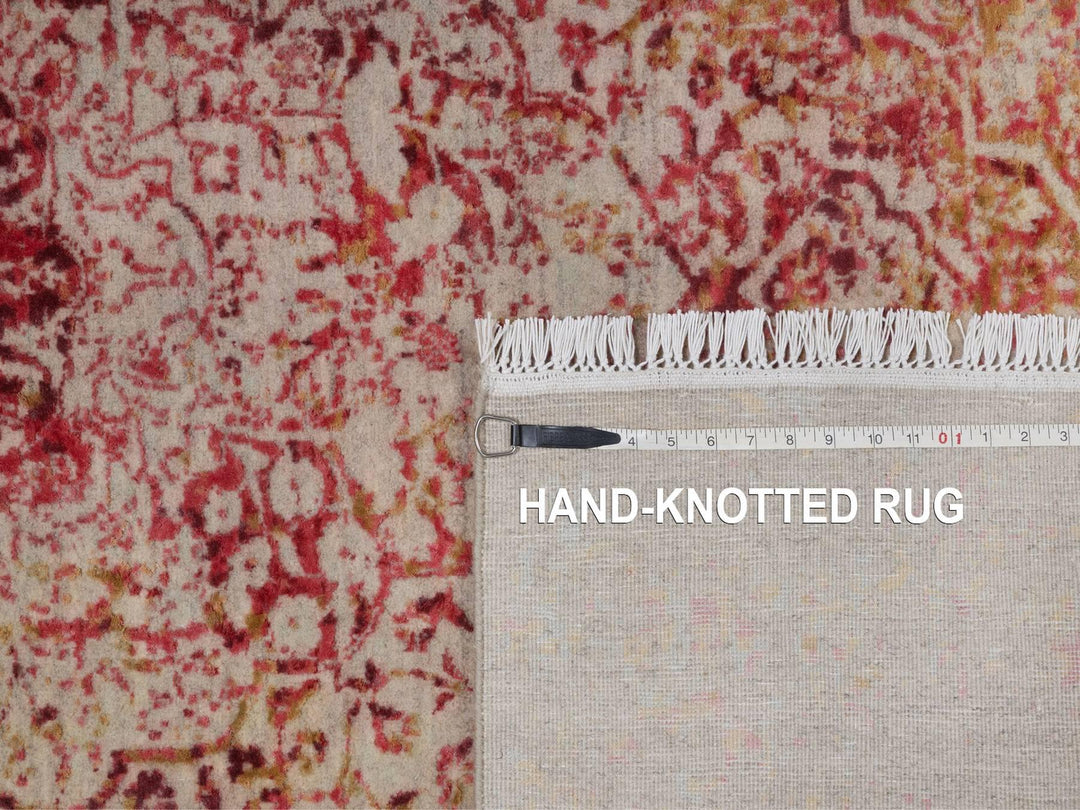 5'0" x 6'11" New Hand Knotted Pink Wool & Silk Rectangle Oriental Rug - MOA10292253