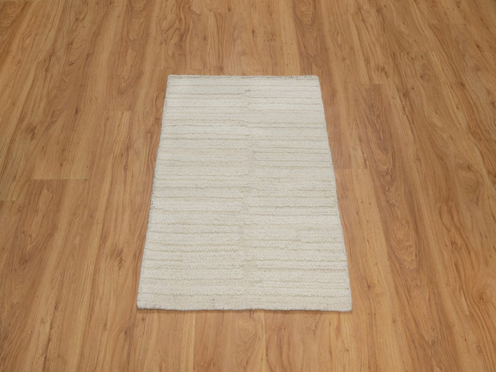 2'0" x 3'0" New Hand Knotted Ivory Wool Rectangle Oriental Rug - MOA10292256