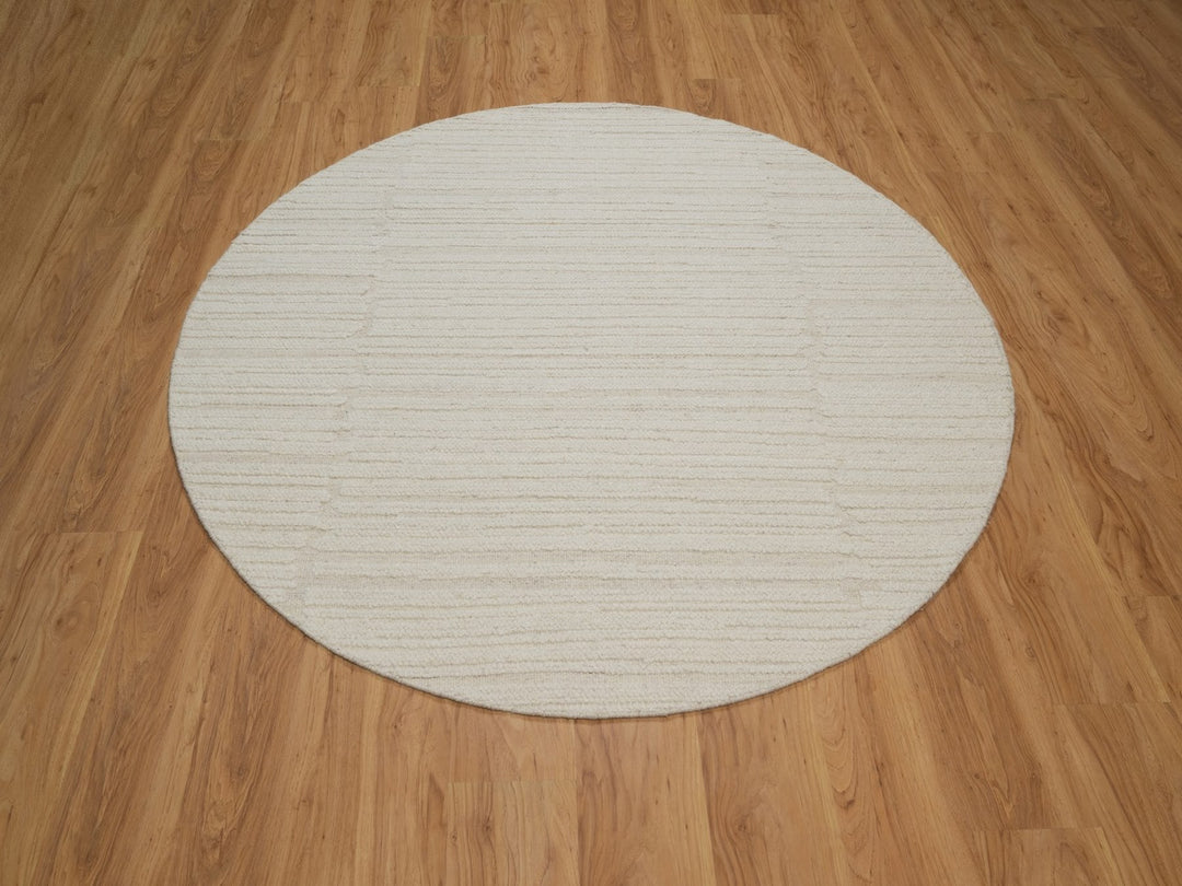 6'0" x 6'0" New Hand Knotted Ivory Wool Round Oriental Rug - MOA10292258
