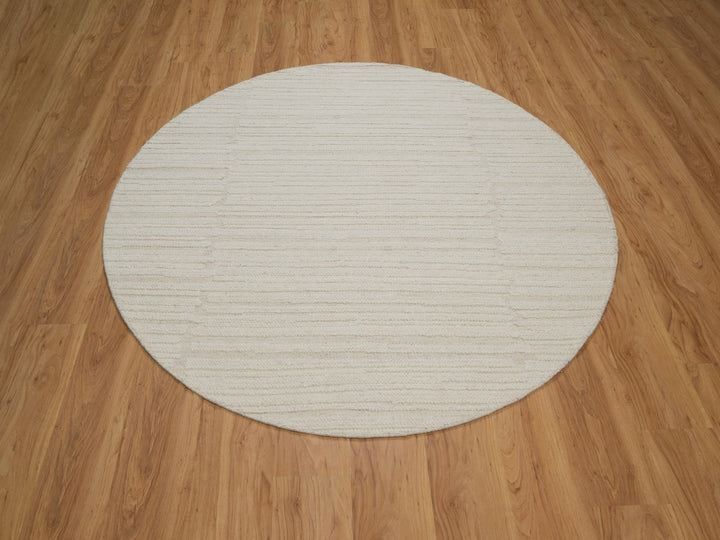 6'0" x 6'0" New Hand Knotted Ivory Wool Round Oriental Rug - MOA10292258