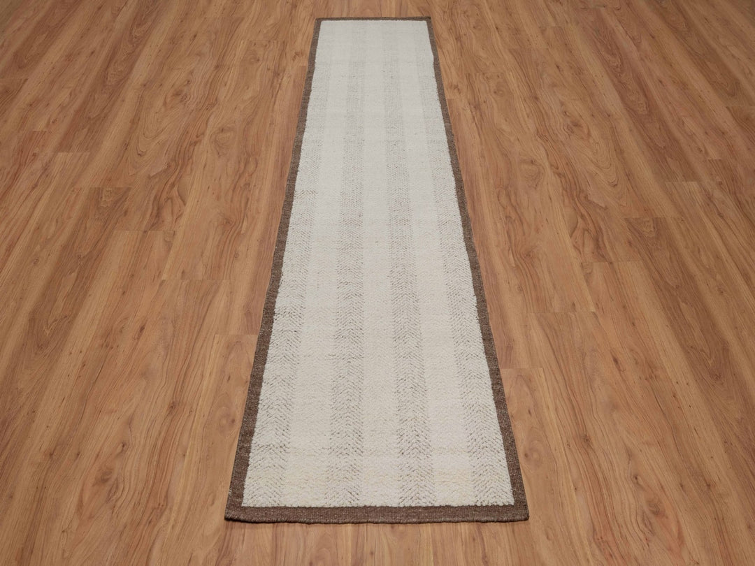 2'6" x 11'11" New Hand Knotted Ivory Wool Runner Oriental Rug - MOA10292260
