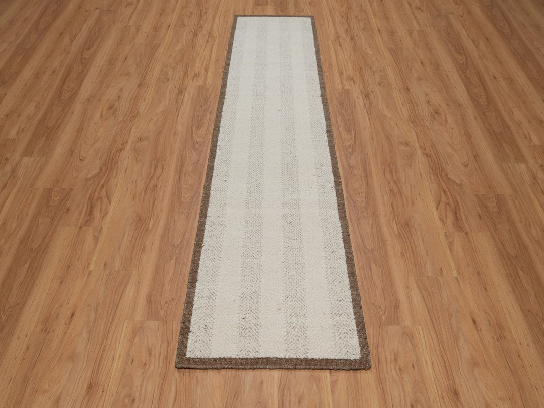 2'5" x 10'0" New Hand Knotted Ivory Wool Runner Oriental Rug - MOA10292262