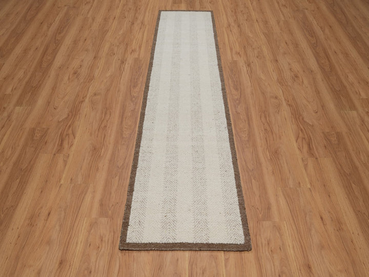 2'5" x 10'0" New Hand Knotted Ivory Wool Runner Oriental Rug - MOA10292262
