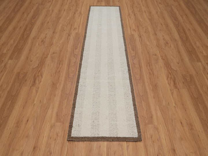 2'5" x 10'1" New Hand Knotted Ivory Wool Runner Oriental Rug - MOA10292263