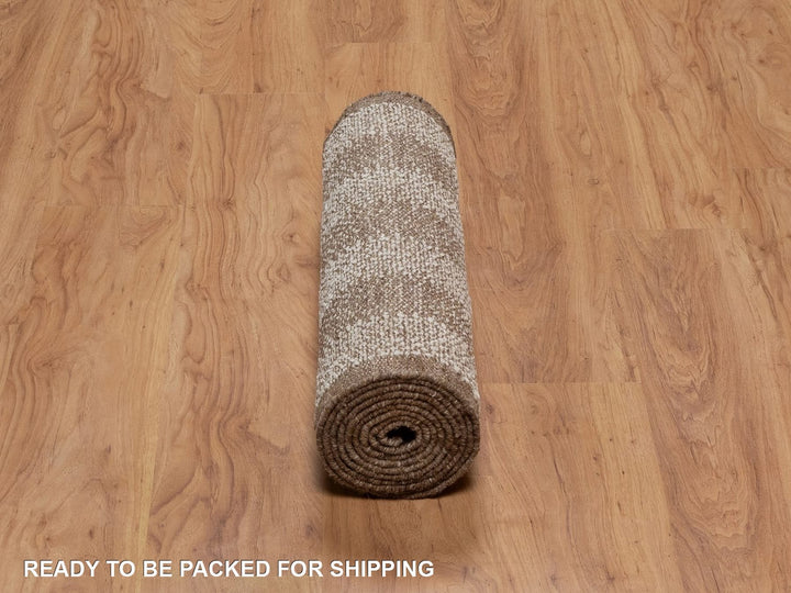 2'5" x 10'1" New Hand Knotted Ivory Wool Runner Oriental Rug - MOA10292263