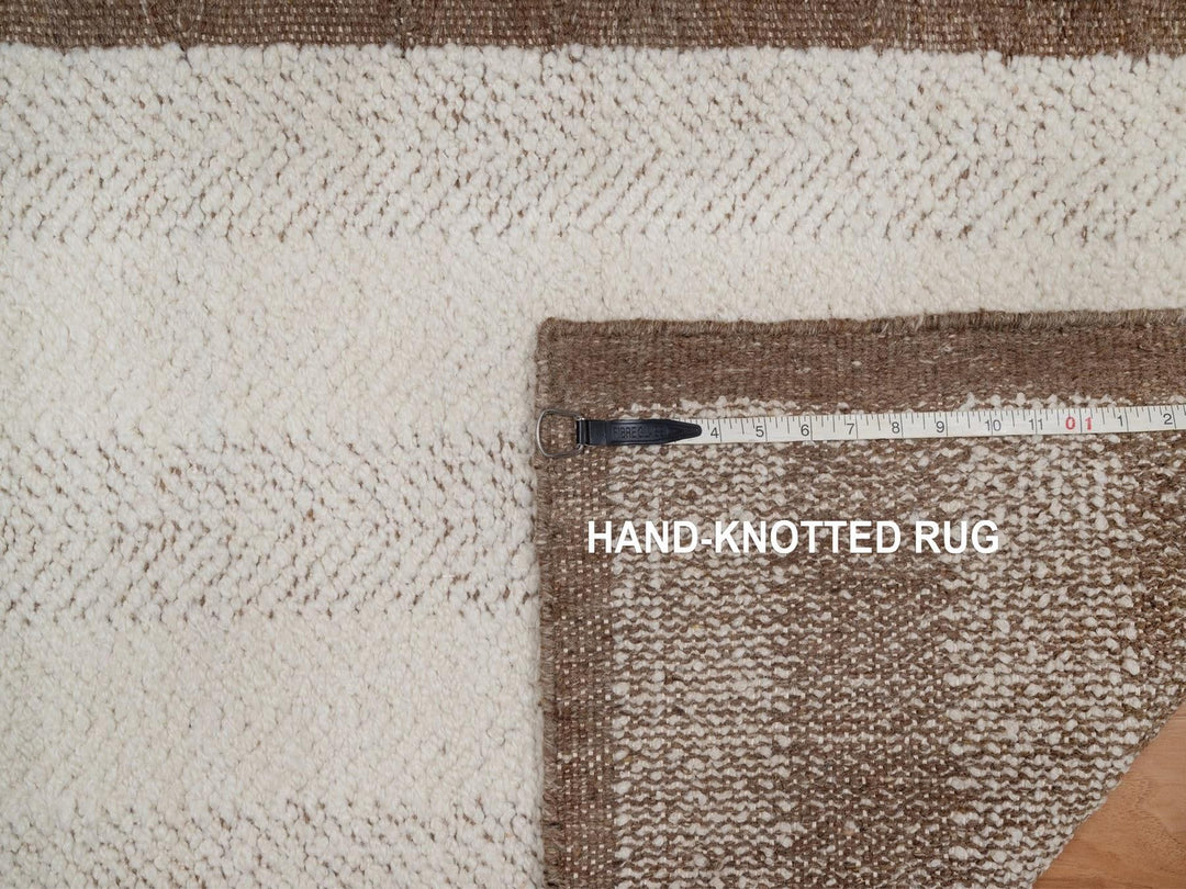 2'5" x 10'1" New Hand Knotted Ivory Wool Runner Oriental Rug - MOA10292263