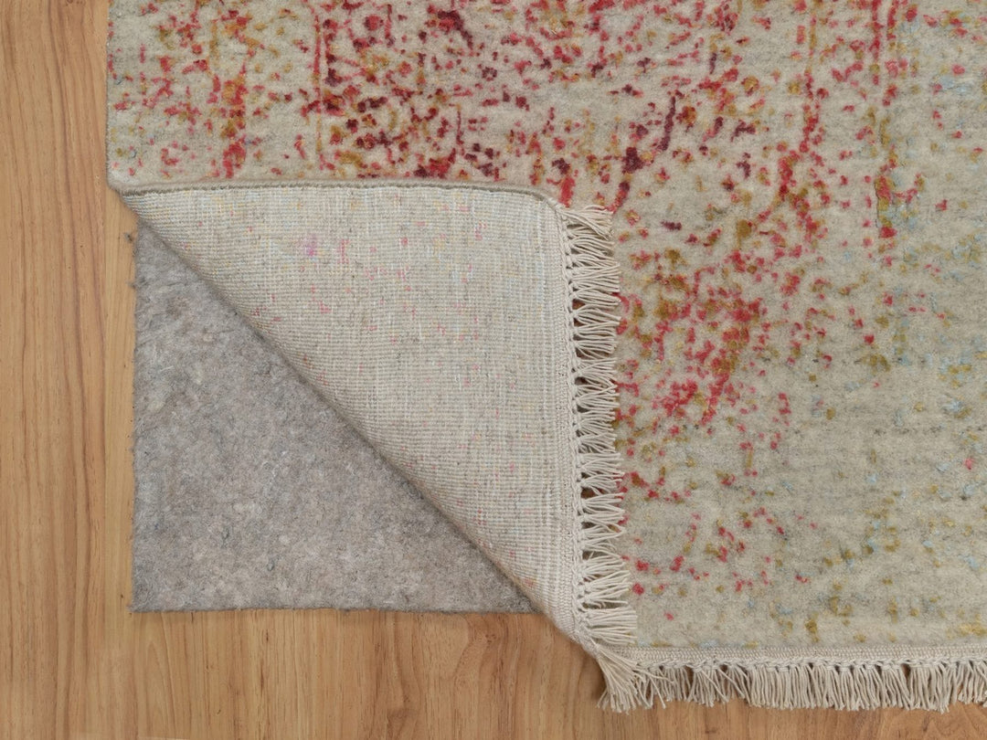 1'11" x 3'1" New Hand Knotted Pink Wool & Silk Rectangle Oriental Rug - MOA10292270