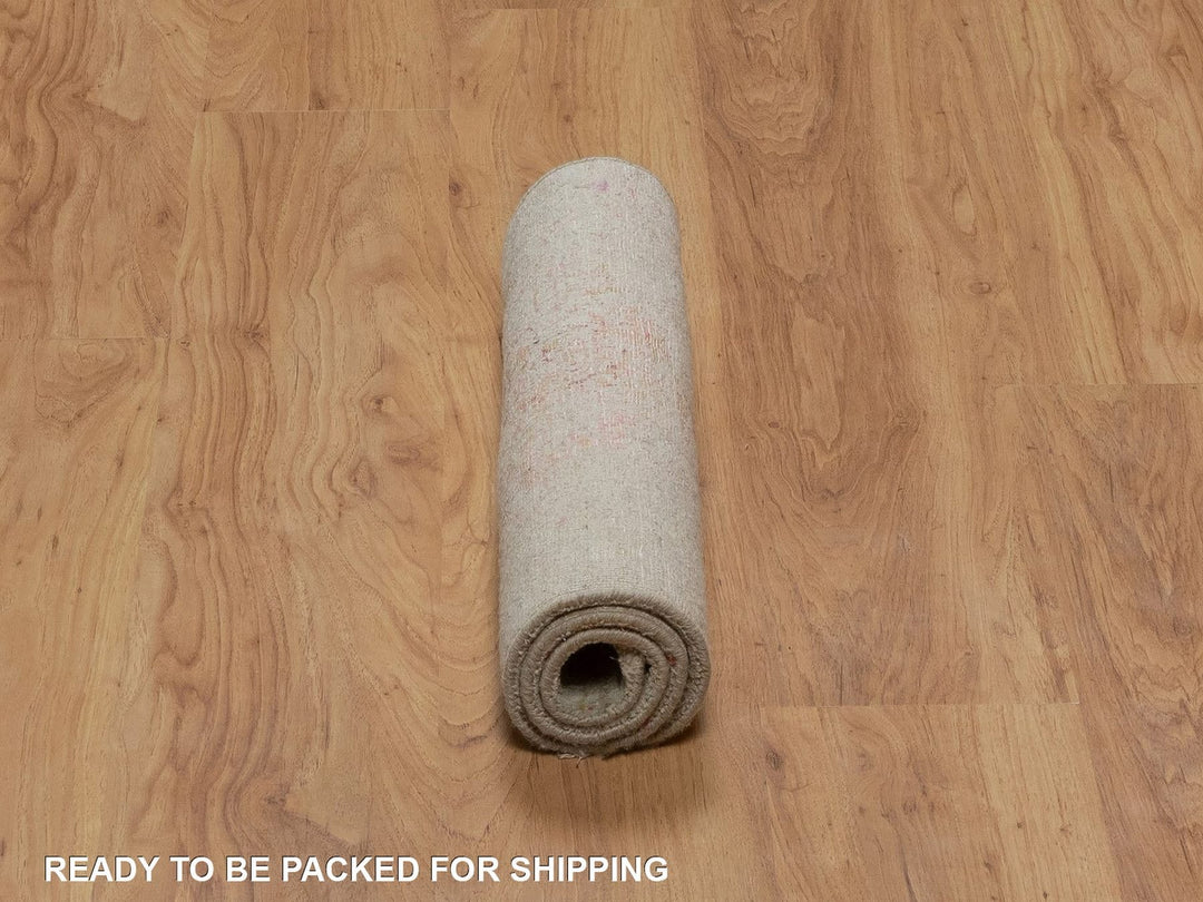 1'11" x 3'1" New Hand Knotted Pink Wool & Silk Rectangle Oriental Rug - MOA10292270