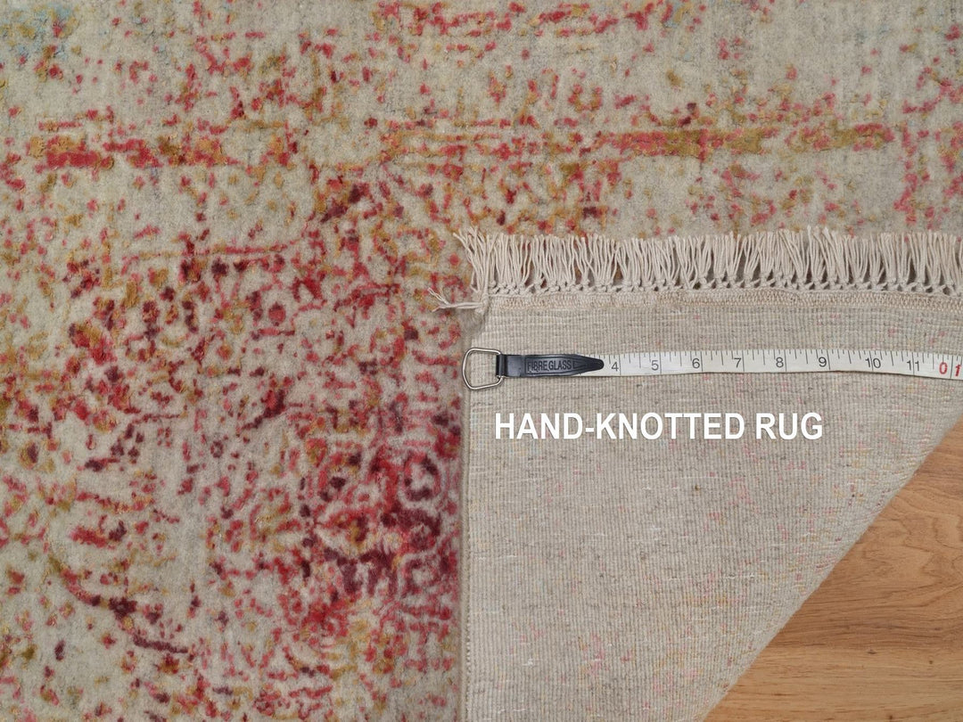 1'11" x 3'1" New Hand Knotted Pink Wool & Silk Rectangle Oriental Rug - MOA10292270